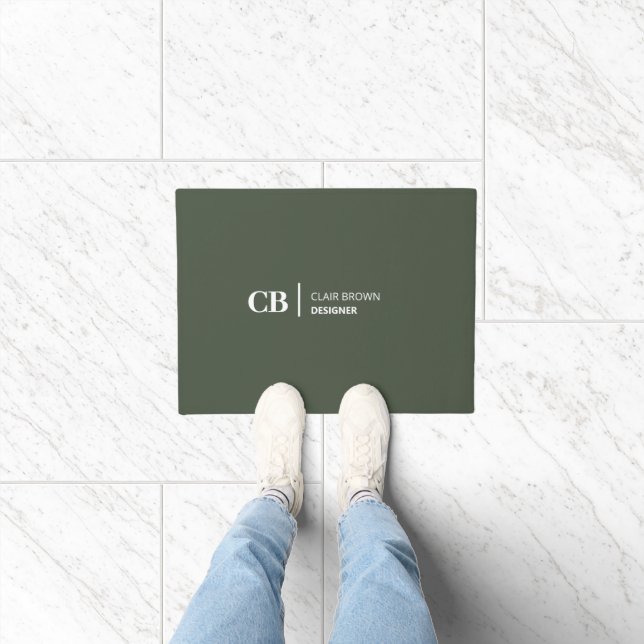 Moderne stilvolle dunkelgrüne Monogramm  Fußmatte (Indoor)