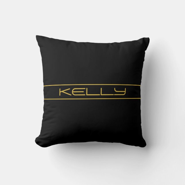 Moderne, stilvolle Editable Gold Text & Stripes Kissen (Vorderseite)