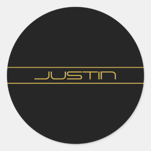 Moderne, stilvolle Editable Gold Text & Stripes Runder Aufkleber