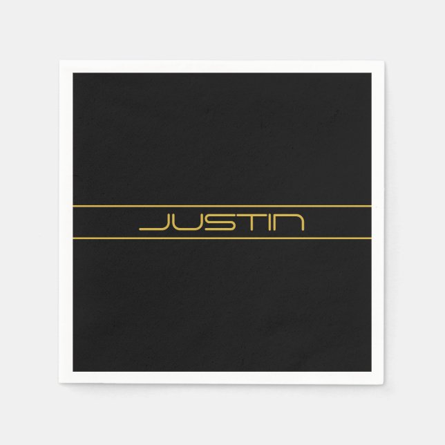 Moderne stilvolle editierbare Goldtext & Streifen Serviette (Vorderseite)