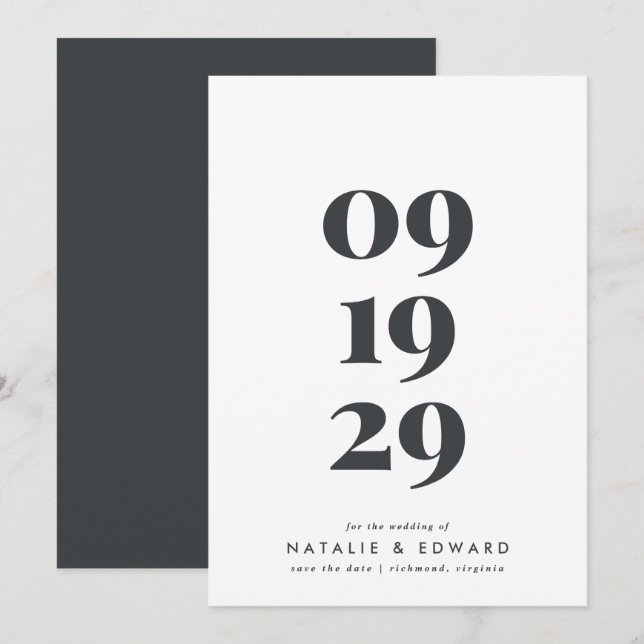 Moderne stilvolle einfache Typografie-Hochzeit Save The Date (Vorne/Hinten)