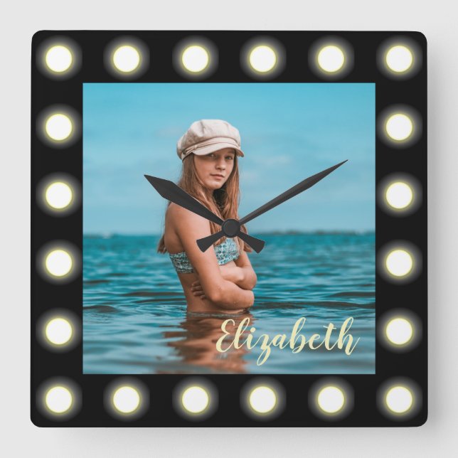 Moderne, stilvolle, einzigartige Schwarz-Quadrat-F Quadratische Wanduhr (Vorderseite)