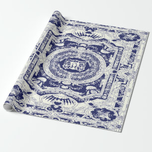 Moderne stilvolle Elegant Navy Blauer Barock Ornam Geschenkpapier