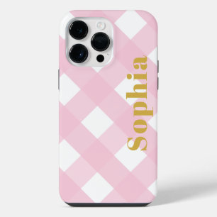 Moderne stilvolle elegante rosa und goldene Gingha iPhone 14 Pro Max Hülle