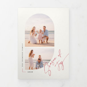 Moderne stilvolle Familienfoto-Weihnachtsstrand Dreifach Gefaltete Urlaubskarte