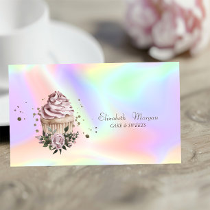 Moderne stilvolle florale Cupcake-Blume holografis Visitenkarte
