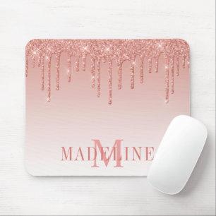 Moderne stilvolle Glitter-Monogramm in Roségold Mousepad