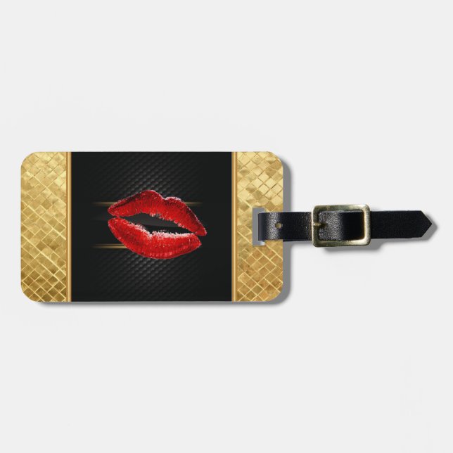 Moderne, stilvolle Glitzer Rote Lippen, schwarz-Pe Gepäckanhänger (Vorderseite horizontal)