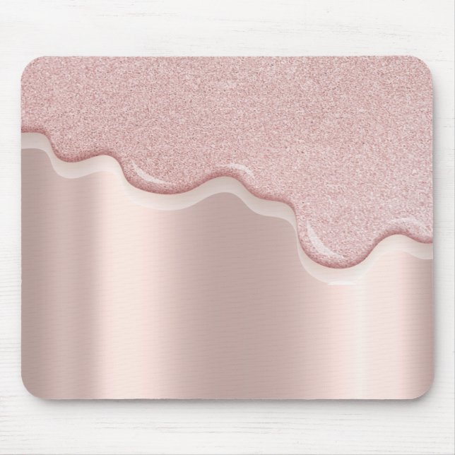 Moderne stilvolle Glitzer Tropfen Rose Gold Mousepad (Vorne)