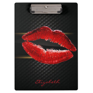 Moderne stilvolle glitzernde rote Lippen, personal Klemmbrett