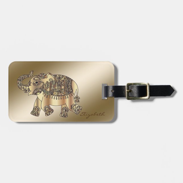 Moderne stilvolle Gold Elephant-Personalisiert Gepäckanhänger (Vorderseite horizontal)
