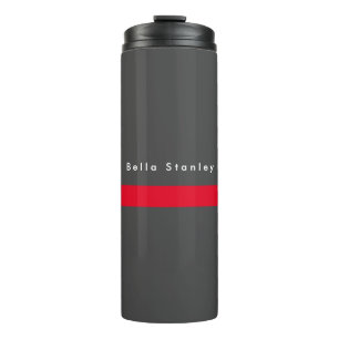 Moderne, stilvolle Grau Red Your Name Thermosbecher