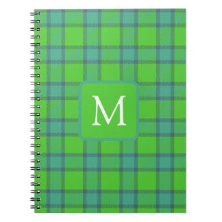 Moderne stilvolle grüne und blaue Karo Tartan Mono Notizblock