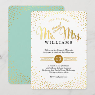 MODERNE STILVOLLE HOCHZEIT gold Konfetti mint schw Einladung