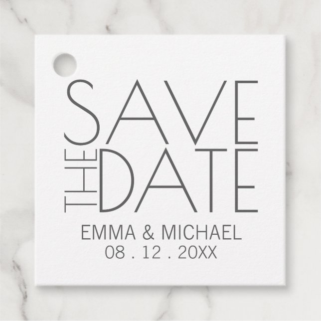 Moderne, stilvolle Hochzeit retten das Datum Geschenkanhänger (Vorderseite)