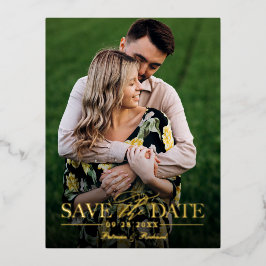 Moderne, stilvolle Hochzeit spart das Date-Foto Folien Feiertagspostkarte