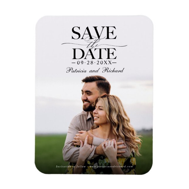 Moderne, stilvolle Hochzeit spart das Date-Foto Magnet (Vertikal)