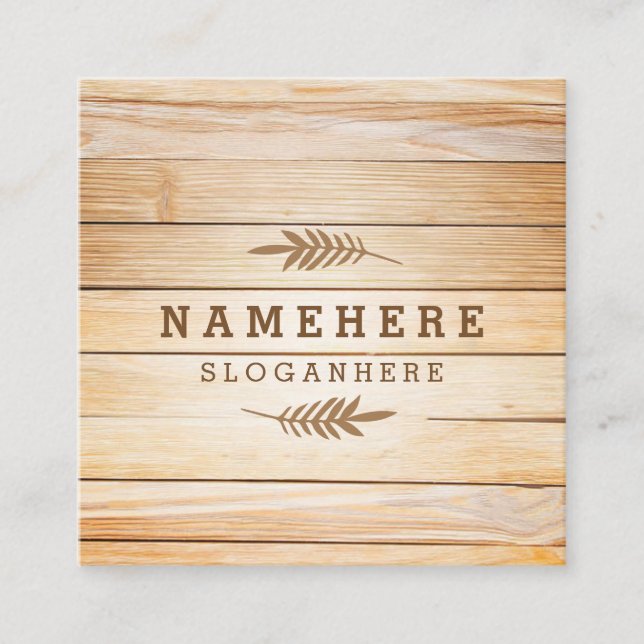 Moderne stilvolle hölzerne quadratische quadratische visitenkarte (Vorderseite)