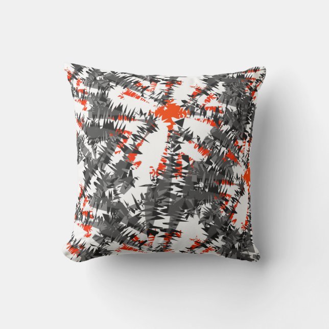 Moderne, stilvolle Ikat Abstrakt Orange Gray Mix Kissen (Vorderseite)