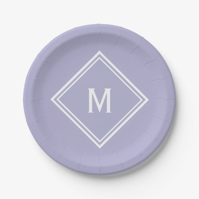 Moderne, stilvolle Lavendel Custom Monogram Pappteller (Vorderseite)