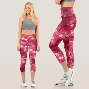 Moderne stilvolle Magenta-Marmor-Muster Capri Leggings