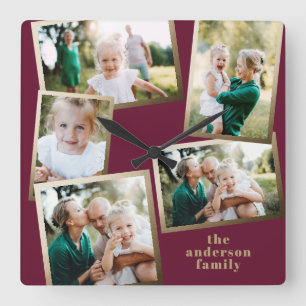 Moderne stilvolle Mehrbild-Familienheimdekoration Quadratische Wanduhr