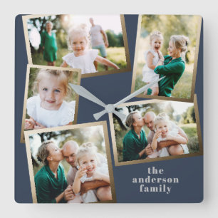 Moderne stilvolle Mehrbild-Familienheimdekoration Quadratische Wanduhr