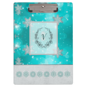 Moderne, stilvolle Monogram Muster Winterschneeflo Klemmbrett