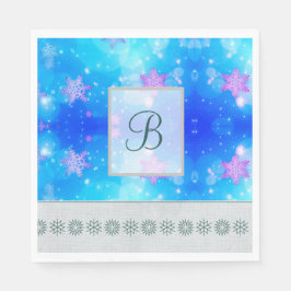 Moderne, stilvolle Monogram Muster Winterschneeflo Serviette