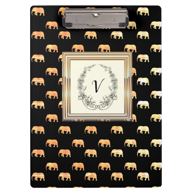 Moderne, stilvolle Monogram Patterns Black Gold Klemmbrett (Vorderseite)