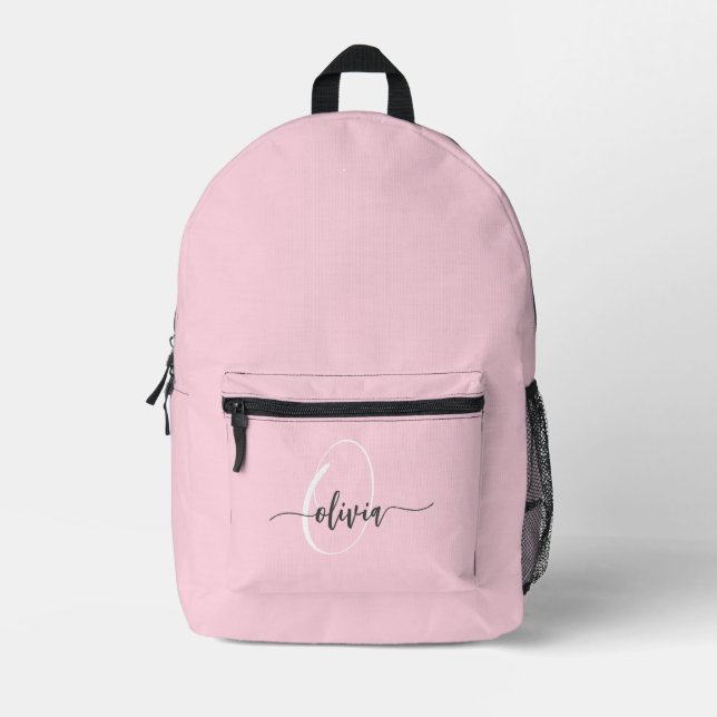 Moderne, stilvolle Monogram Typografie Pink Bedruckter Rucksack (Vorderseite)