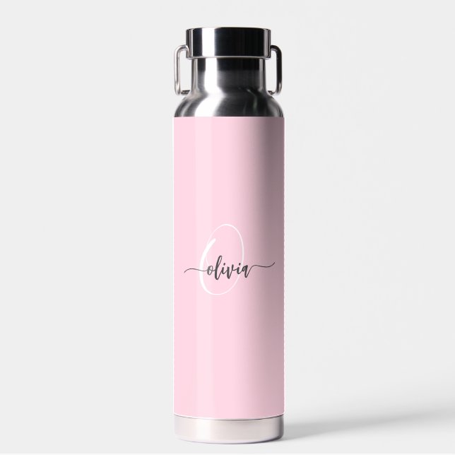 Moderne, stilvolle Monogram Typografie Pink Trinkflasche (Vorne)