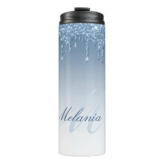 Moderne stilvolle Monogramm Blau Glitter Thermosbecher