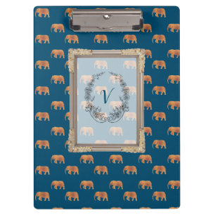 Moderne, stilvolle Monogramm-Muster Elefanten Klemmbrett