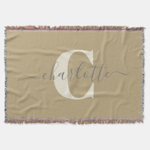 Moderne stilvolle monogrammierte Name Gold Beige Decke