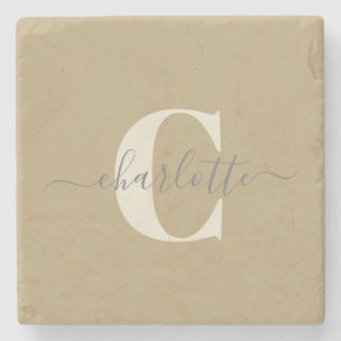 Moderne stilvolle monogrammierte Name Gold Tan Steinuntersetzer