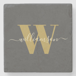 Moderne stilvolle monogrammierte Name Schwarz Gold Steinuntersetzer
