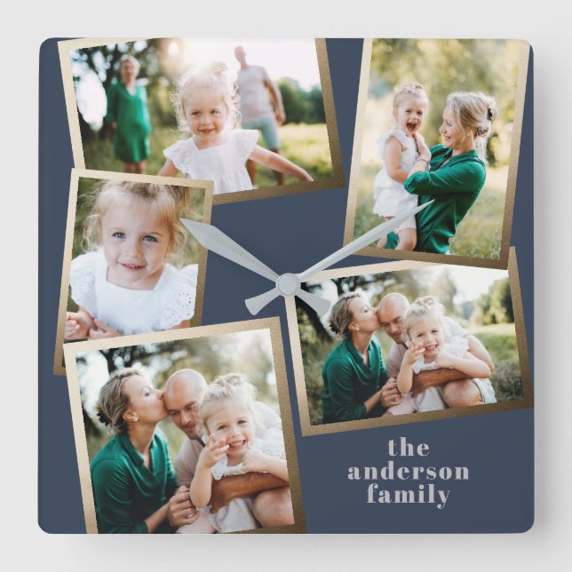Moderne, stilvolle Multi-Foto-Wohngestaltung Quadratische Wanduhr (Vorderseite)