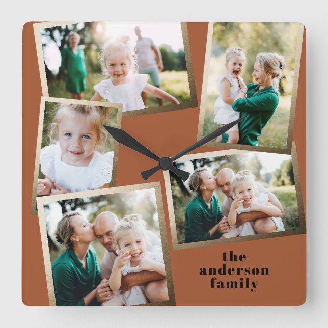 Moderne, stilvolle Multi-Foto-Wohngestaltung Quadratische Wanduhr (Vorderseite)