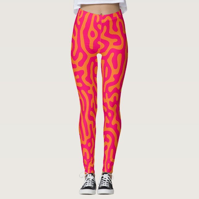 Moderne stilvolle orangefarbene Fuchsia-Leggings Leggings (Vorderseite)