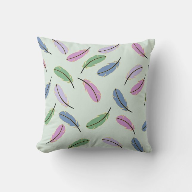 Moderne, stilvolle Pastel Blue Feathers Pattern Kissen (Vorderseite)