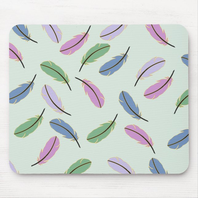 Moderne, stilvolle Pastel Blue Feathers Pattern Mousepad (Vorne)