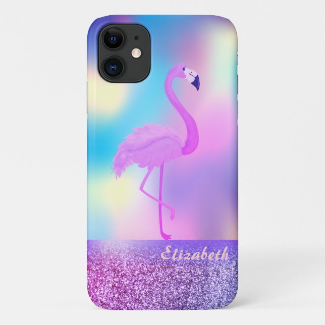 Moderne stilvolle Pink Flamingo Holographic Case-Mate iPhone Hülle (Rückseite)