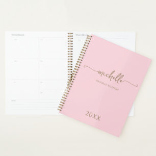 Moderne stilvolle pink-goldene Schriftmonogramm 20 Planer