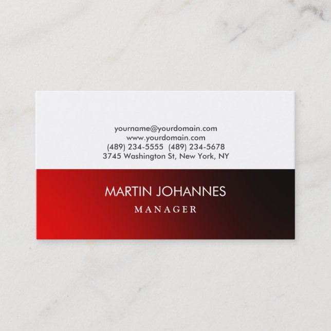 Moderne, stilvolle Red White Black Business Card Visitenkarte (Vorderseite)
