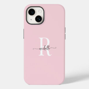 Moderne stilvolle rosafarbene Schriftmonogramm-Ini iPhone 14 Hülle
