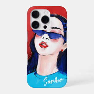 Moderne stilvolle rote blaue Stadt Mädchen individ iPhone 16 Pro Hülle