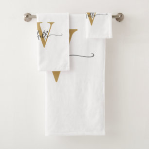 Moderne stilvolle Schrift Weißgold Monogramm Name Badhandtuch Set