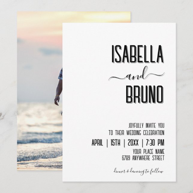 Moderne, stilvolle Schwarz-Personalisiert-Foto-Hoc Einladung (Vorne/Hinten)