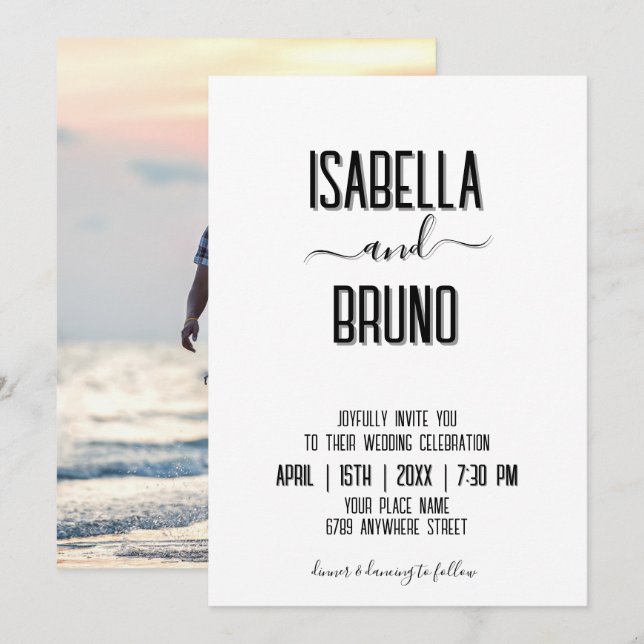 Moderne, stilvolle Schwarz-Personalisiert-Foto-Hoc Einladung (Vorne/Hinten)